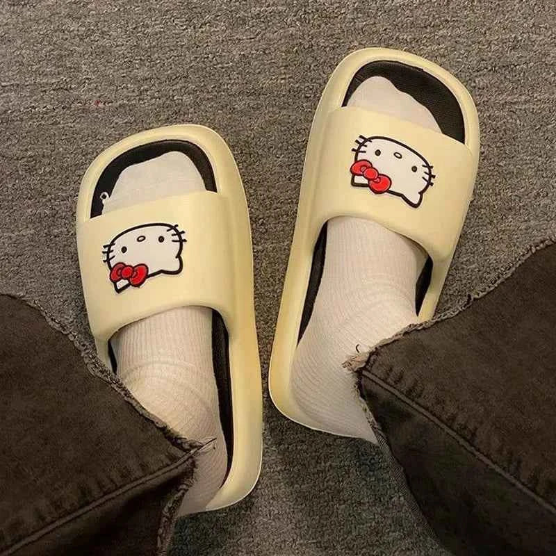 Kawaii Hello Kittys Eva Slippers for Women Cartoon Sanrios Thick Sole Flip-Flops Non Slip Beach Sandals Cute Girls Casual Shoes