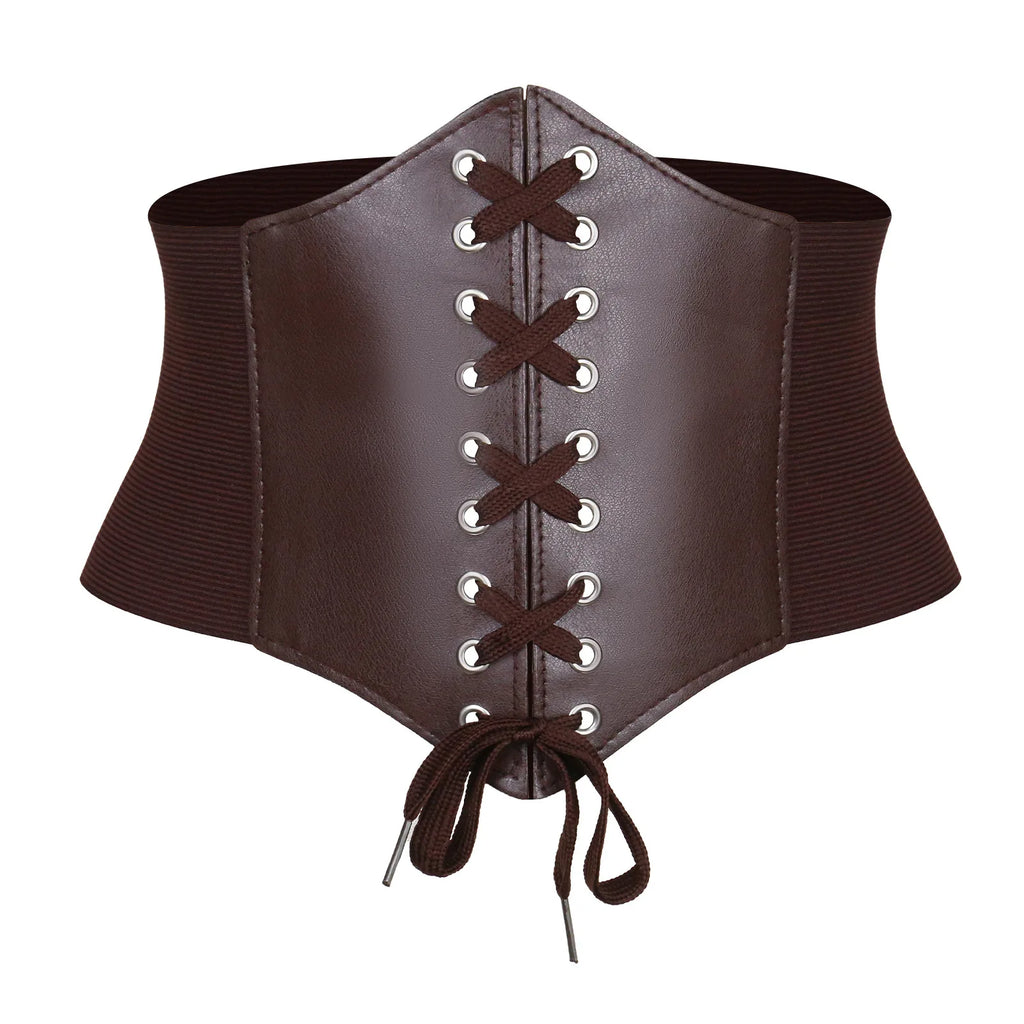 Brown lace up pirate corset belt, front view