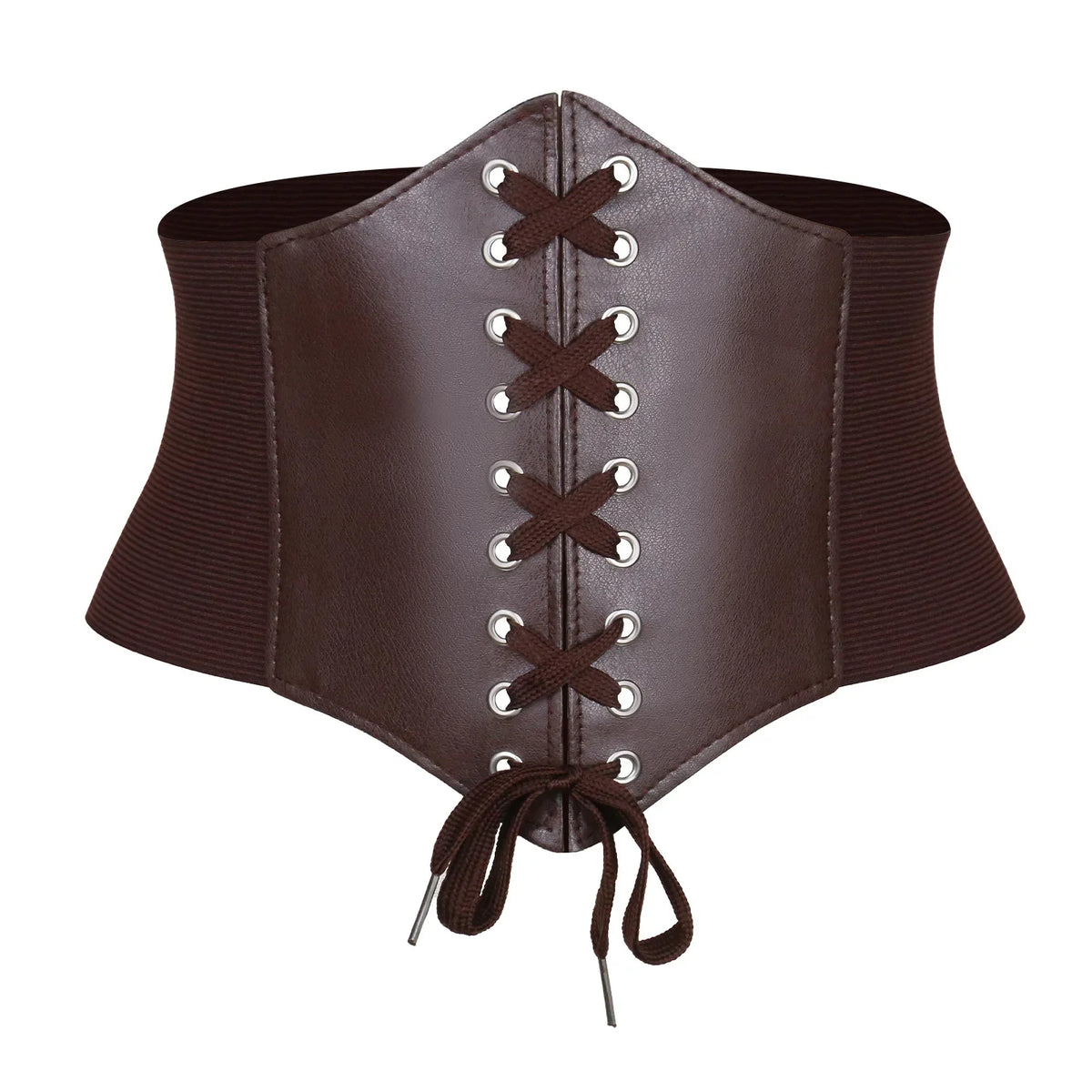 Brown lace up pirate corset belt, front view