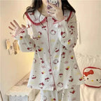 Anime Sanrioed Hello Kittys Pajamas Set Women's Clothing Kawaii Cartoon Kuromi Long Sleeves Student Home Wear Nightgown Suit
