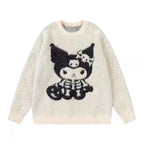 Sanrios Kuromi Women's Sweater Soft Female Autumn Winter Furry Pullover Sweaters Sweet Y2K Girl Korean Versatile Knitted Tops