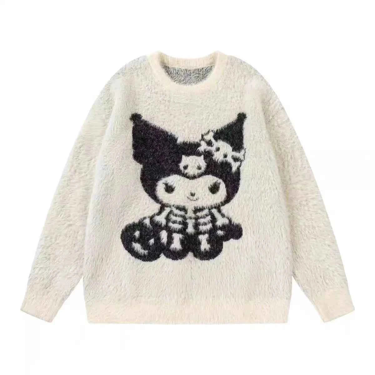 Sanrios Kuromi Women's Sweater Soft Female Autumn Winter Furry Pullover Sweaters Sweet Y2K Girl Korean Versatile Knitted Tops