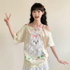 Summer Sweet Girl Student Plush Dog Embroidery Cute Short - Vusy Kawaii Shop