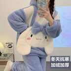 Sanrios Cinnamoroll Pajamas Women's Winter Kuromi Coral Velvet Thicken New Loose Large Size Trendy Outerwear Home Clothes Warmth