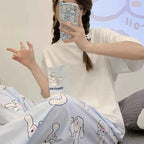 Sanrios Pochacco Pajamas for Women Pure Cotton Summer Short-Sleeved Trousers Kawaii Cinnamoroll Home Clothes Suit Girl Sleepwear