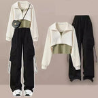 Autumn Fashion Polo Long Sleeve Top Vest Cargo Pants - Vusy Kawaii Shop