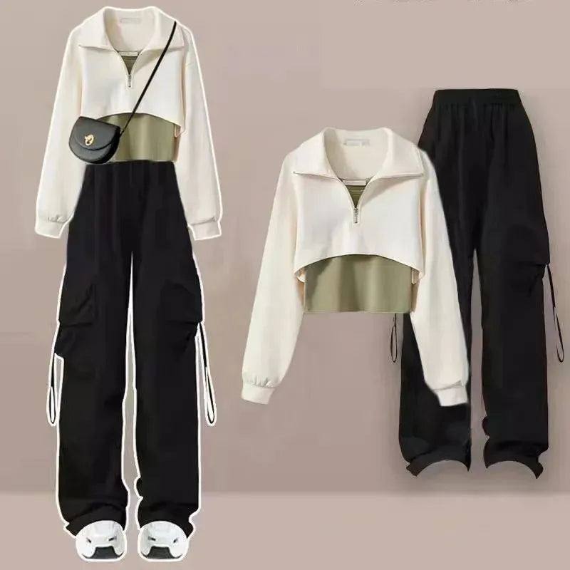 Autumn Fashion Polo Long Sleeve Top Vest Cargo Pants - Vusy Kawaii Shop