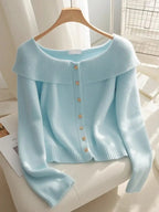 Autumn French Retro Knitted Sweaters High-End Blue Off - Vusy Kawaii Shop
