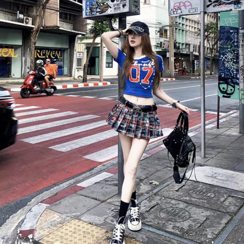 American Style Off Shoulder Crop Top Short Sleeve Slim Fit - Vusy Kawaii Shop