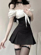 Chic Two Piece Dress Sets Summer Black Bodycon Dress Crop - Vusy Kawaii Shop
