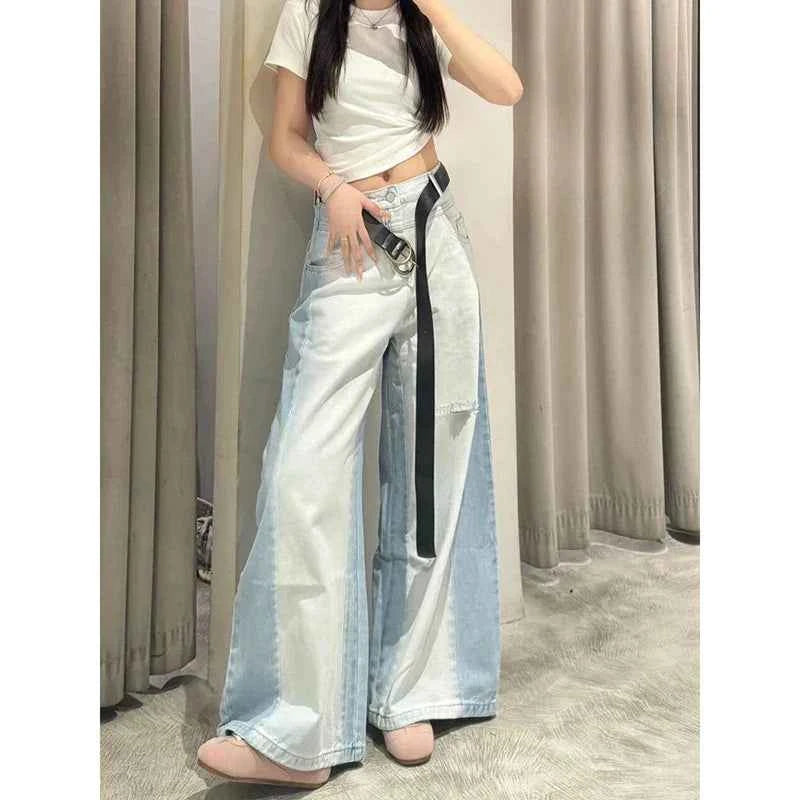 Women's Blue Y2k Baggy Jeans Harajuku Vintage Denim Trousers High Waist Bent Knife Jeans Long Pants Japanese 2000s Style Clothes