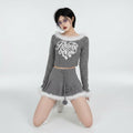 Girl Short Hairy Spliced Round Neck T-Shirt Spring Korean