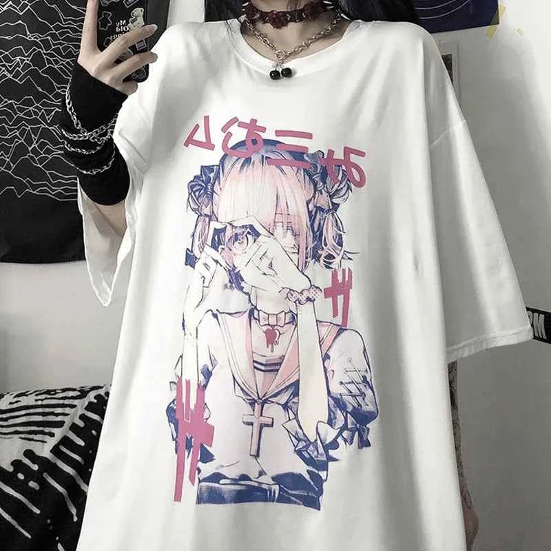 Crop Tops Women T-Shirts Short Sleeve Gothic Printing Tee