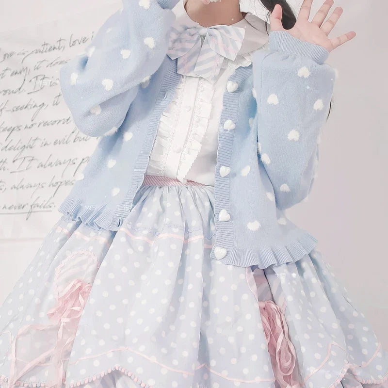 Kawaii Lolita Style Knitted Cardigan Women Sweet V-Neck - Vusy Kawaii Shop