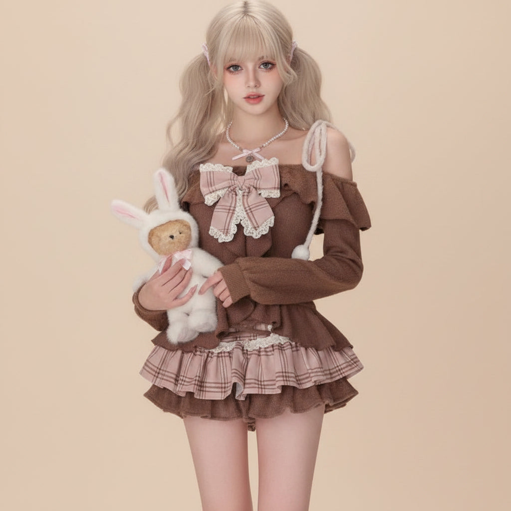 Japanese Sweet Lolita 2 Piece Sets Women Retro Off Shoulder - Vusy Kawaii Shop