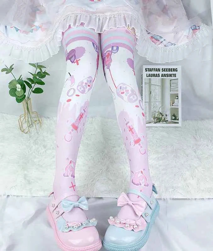 Japanese Sweet Mori Lolita Thigh Stockings Cute Angel Unicorn Kawaii Loli Soft Girl Over The Knee Stockings Halloween Role Play