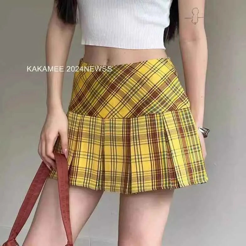 Women Pleated Skirt JK A-Line Short Skirt Plaid Clothing
