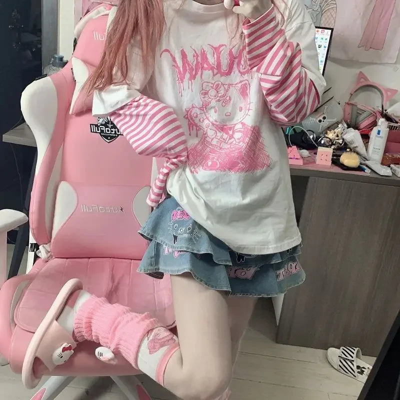 Kawaii Hello Kitty Cute Japanese Korean Tops T Shirt Fashion - Vusy Kawaii Shop