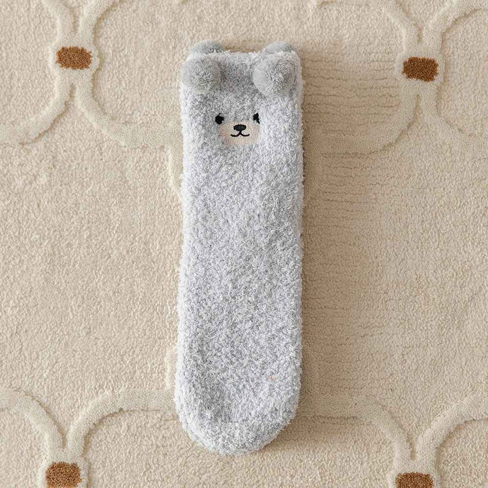 5/6/12 PCS Cartoon Animal Socks Women Warm Plush Mid-calf Sock 6 Colors Fleece Sock Set Home Floor Sleeping Winter