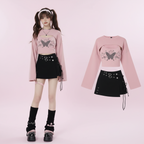 Autumn Girl Cover up Two Piece Knitted Top Print Strap - Vusy Kawaii Shop