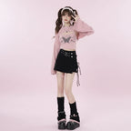 Autumn Girl Cover up Two Piece Knitted Top Print Strap - Vusy Kawaii Shop