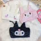 Sanrioed Kuromi My Melody Cinnamoroll Sexy Womenpajamas Hot Girls Flannel Cartoon Fluffy Suspender Pajamas Shorts Set Girls Gift