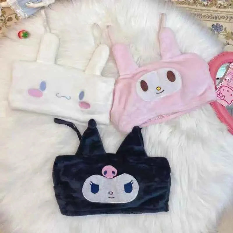 Sanrioed Kuromi My Melody Cinnamoroll Sexy Womenpajamas Hot Girls Flannel Cartoon Fluffy Suspender Pajamas Shorts Set Girls Gift
