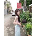 Blue Jeans for Women High Quality High Waist American Wide Leg Pants Bow Embroidery Y2K Vintage Straight Summer Trousers 2024