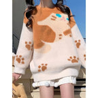 Kawaii Japanese Orange Cat Sweater Cute Cat Claw Round Neck - Vusy Kawaii Shop