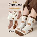 5Pairs Breathable Soft Casual Socks Cartoon Capybara Print Mid-Tube Socks Unisex Autumn Winter Coffee Keep Warm Mid-tube Socks