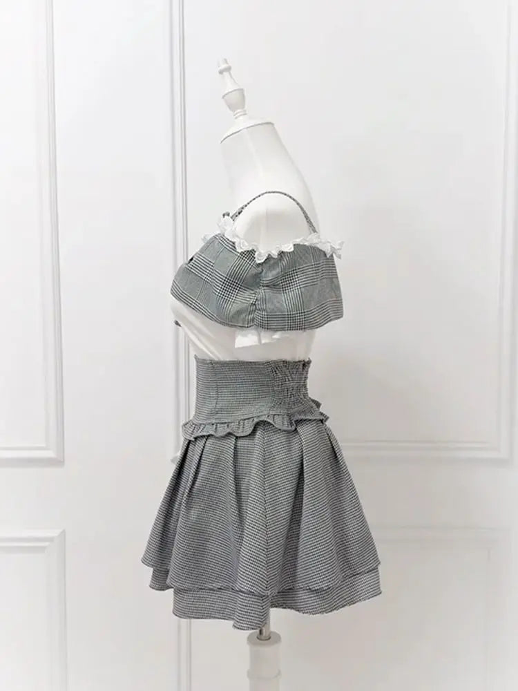 Women's Coquette Plaid Crop Top & Mini Skirt Set