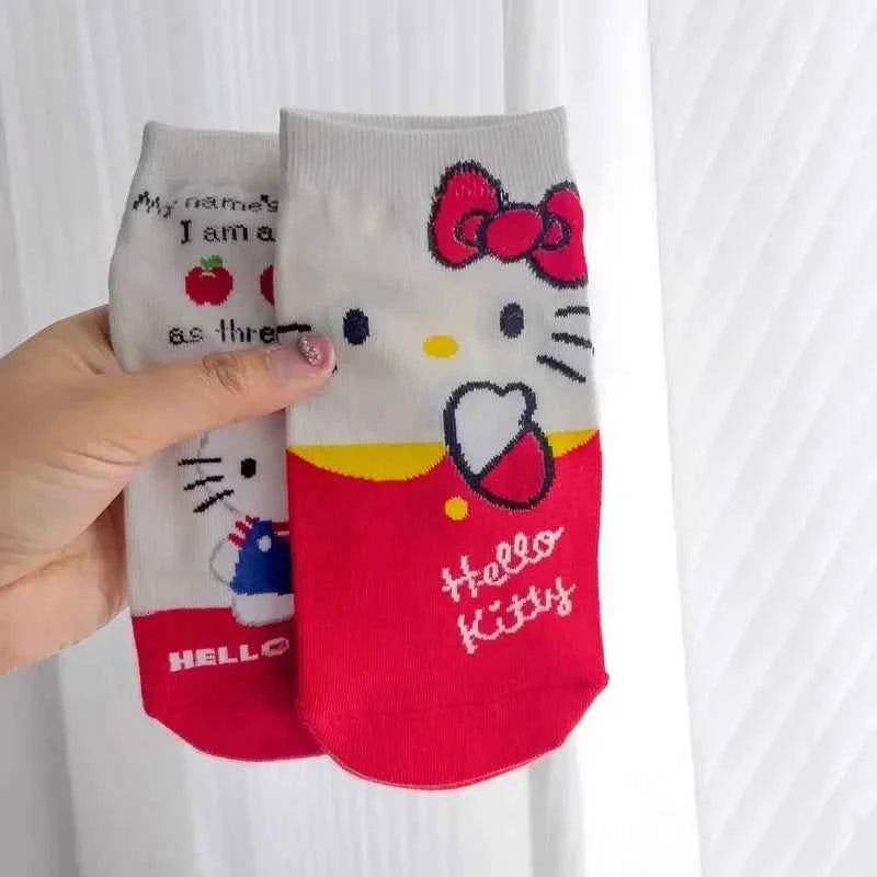 5pairs Kawaii Sanrio Hello Kitty Women Socks Cute Cartoon Christmas Socks Anime Cotton Korean Sweet Sock for Kids Girl