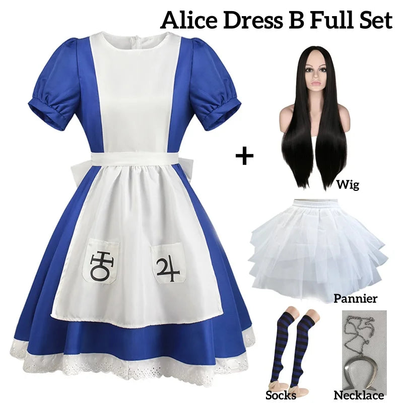 Alice Madness Returns clean dress set B with wig and pannier, front view