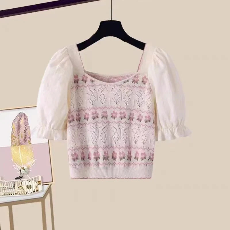 Summer Set Small Fresh Outfit Korean Style Western-Style Top - Vusy Kawaii Shop