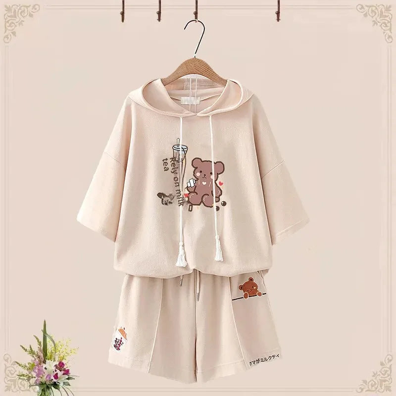 Summer Short Sleeve Sports Suit Cute Bear T-Shirt Japanese - Vusy Kawaii Shop