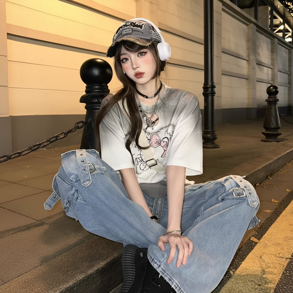 Gradient Short Sleeved T-Shirt Women Slimming Personalized