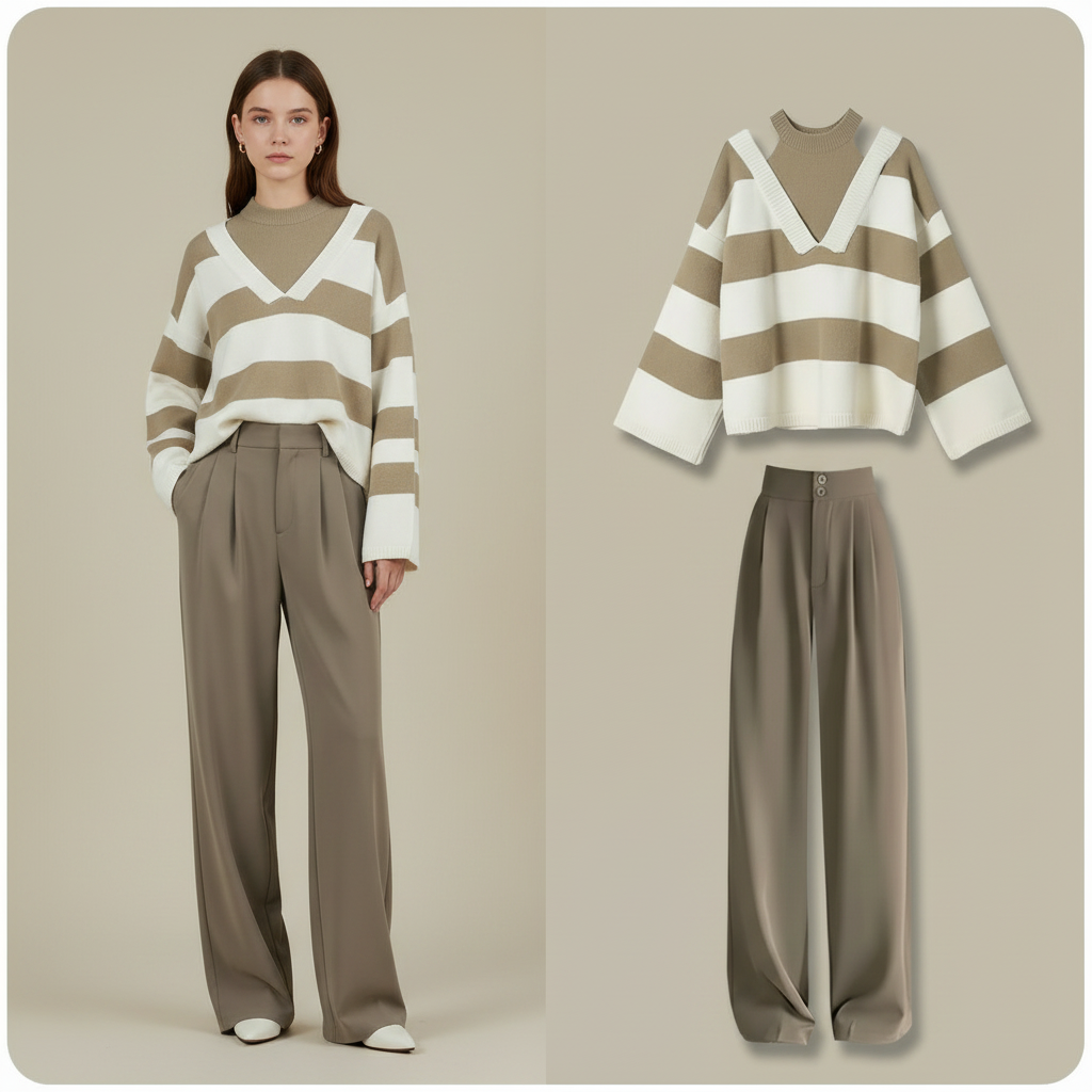 Women Sweater Pants Suit Korean Elegant Winter Blouse - Vusy Kawaii Shop