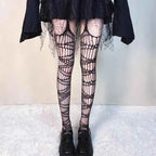 Gothic Bat Long Sexy Fishnet Stockings Women Harajuku Alternative Mesh Bat Tights Lingerie Skin Thigh High Garters Hosiery