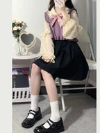 Chic Fashion Ruffled Patchwork Women Sweaters Vest and Bow - Vusy Kawaii Shop