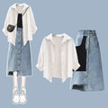 Women Spring-Summer Fashion Denim Dress Matching Set Korean