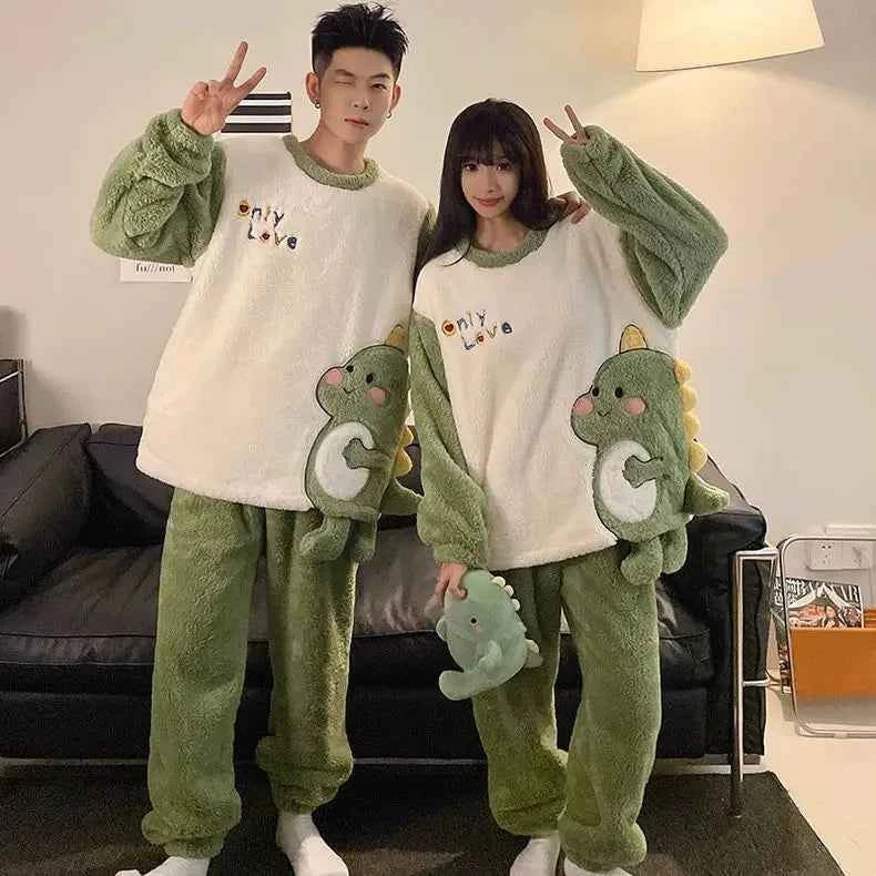 Cartoon Sanrios Cinnamoroll Pajamas Women Men Thickened Coral Velvet Anime Kuromi Autumn Winter Couple Warm Soft Home Clothes