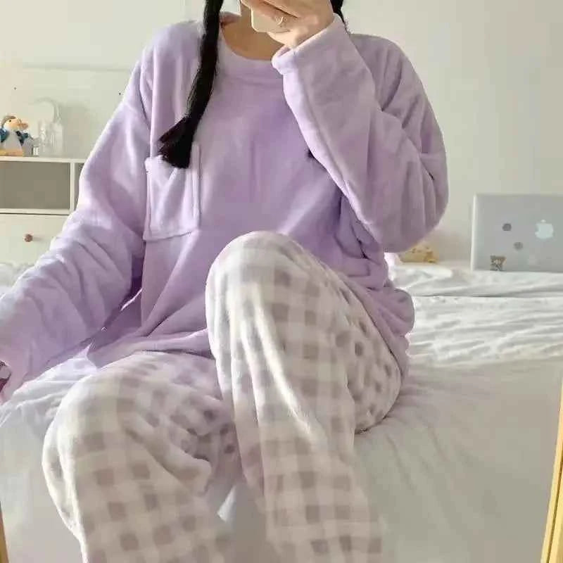 New Autumn Winter Sanrios My Melody Coral Velvet Pajamas Women Kuromi Cinnamoroll Thicken Hooded Cartoon Cute Home Clothes Suit