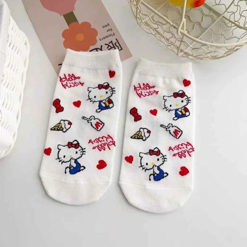 5pairs Kawaii Sanrio Hello Kitty Women Socks Cute Cartoon Christmas Socks Anime Cotton Korean Sweet Sock for Kids Girl