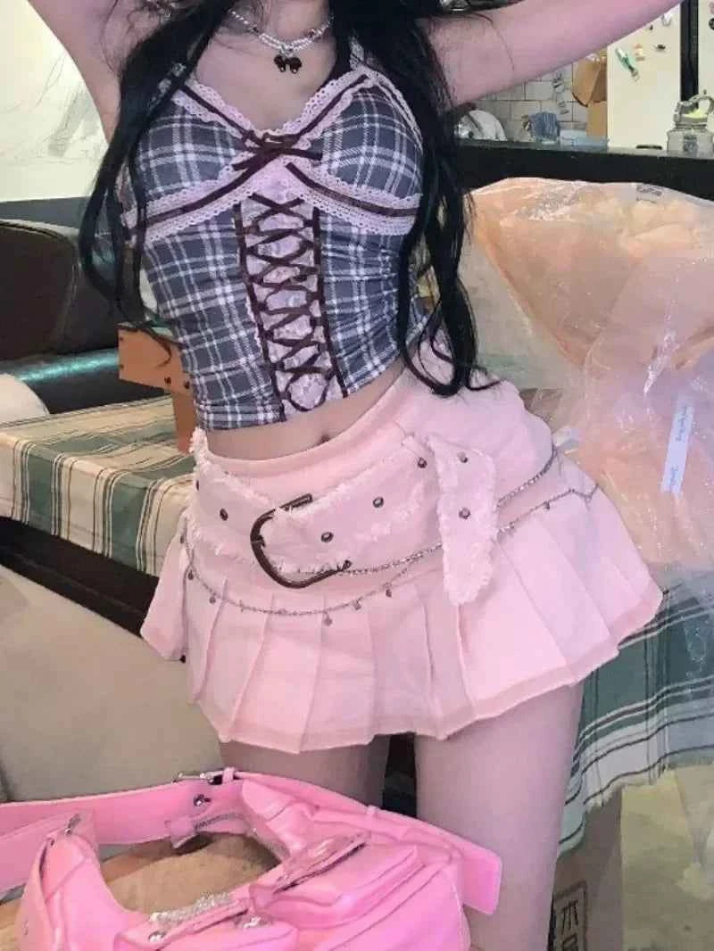 Pink Mini Skirts Aesthetic Sweet Cute High Sweet Slim Skirt