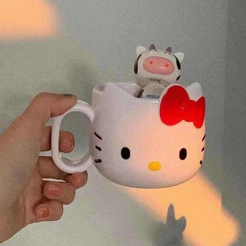 Kawaii Sanrio Anime Water Cup Cute Hello Kitty Breakfast Milk Cup Sweet Cartoon Fashion Versatile Plastic Mug Cup Gifts for Girl
