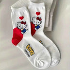 6 Pairs Anime Sanrio Melody Kuromi Print Kids Socks Cinnamoroll  Kawaii Warm Cartoon Women Mid-calf Socks Cotton Sock for Girls