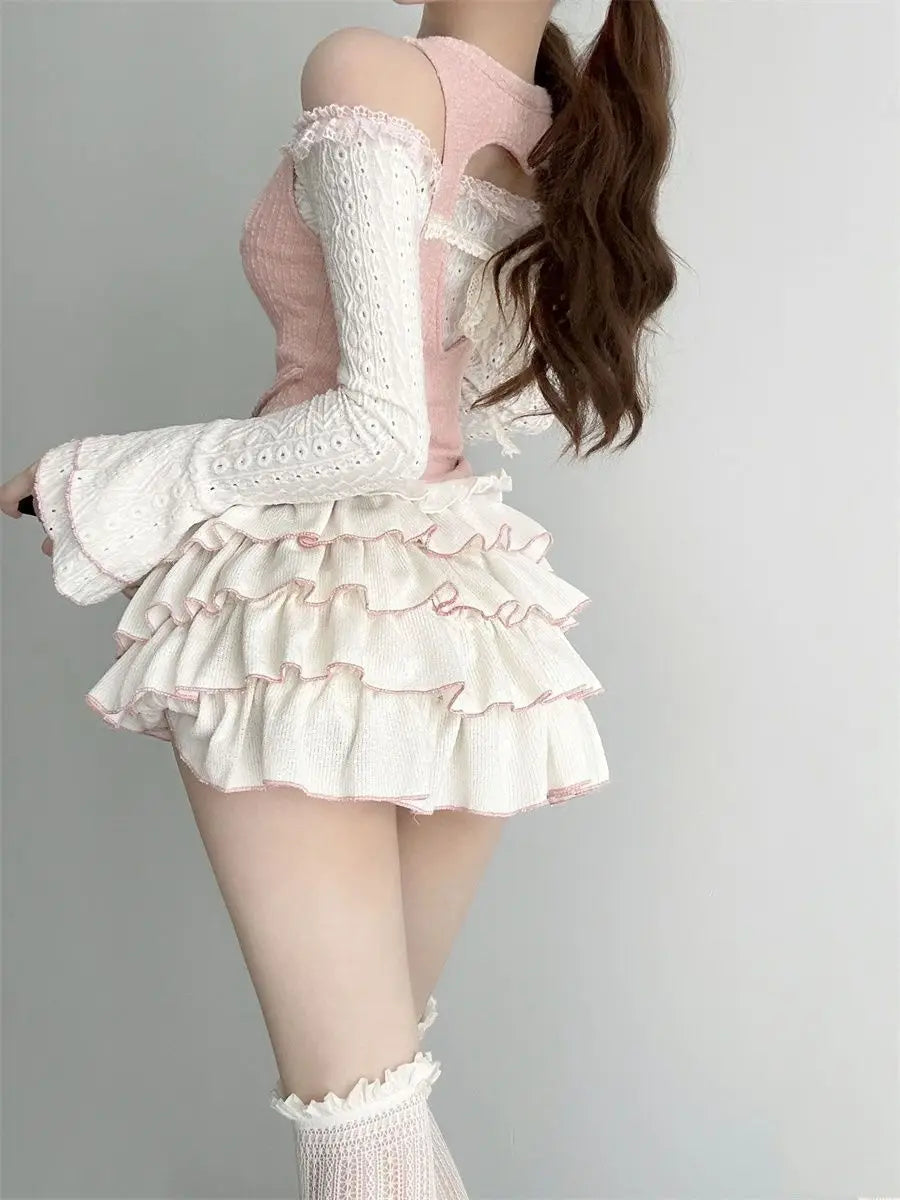 Lolita Sweet Suit Off Shoulder Long Sleeve Tops and Sweet - Vusy Kawaii Shop