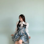 Lolita Style Sweet Blouse and Mini Sling Dress Two Piece Set - Vusy Kawaii Shop