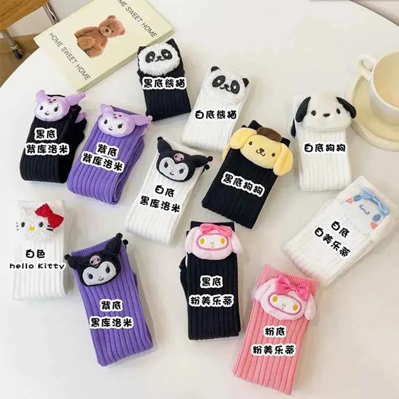 Sanrio Kuromi My Melody Hello Kitty Socks for Children's Girls Cartoon Kawaii Korean Style Mid-Tube Trendy Student Socks
