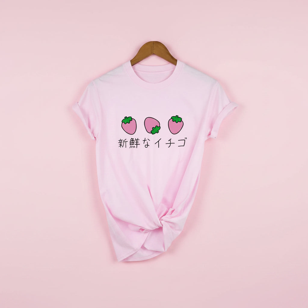 Fresh Strawberries Japanese Aesthetic T-Shirt Harajuku - Vusy Kawaii Shop